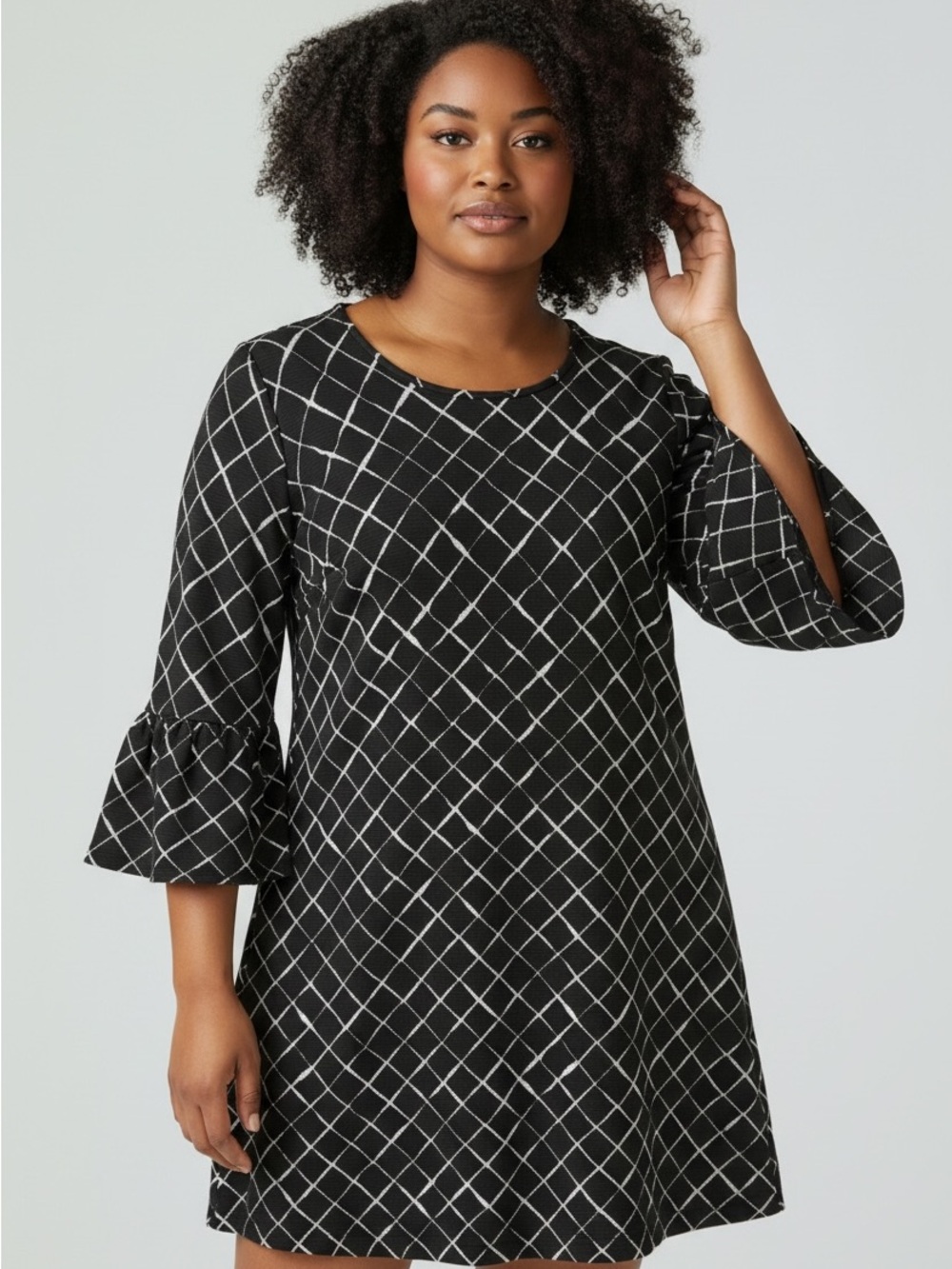 Calvin Klein Black Windowpane Bell-Sleeve Women's dress size 14